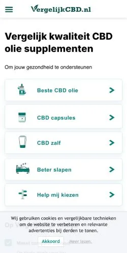 スポンサード記事向けのオランダメディア、VergelijkCBDのサイトプレビュー