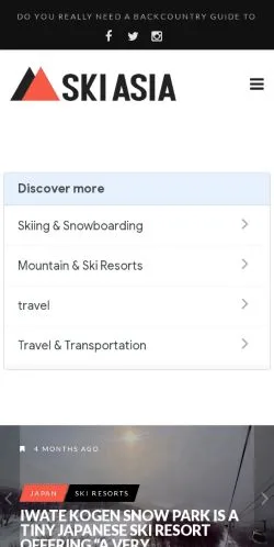 Pré-visualização do site Ski Asia, meio de Estados Unidos para artigos patrocinados