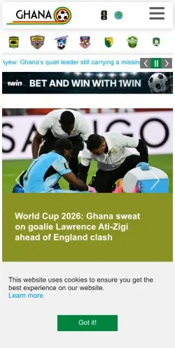 Anteprima del sito GHANAsoccernet, media di Stati Uniti per articoli sponsorizzati