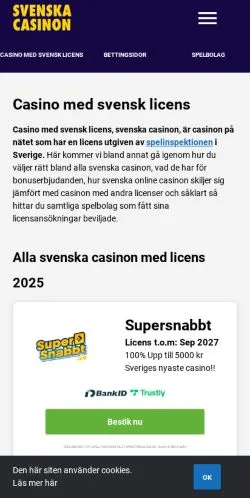 Anteprima del sito Svenska Casinon, media di Svezia per articoli sponsorizzati