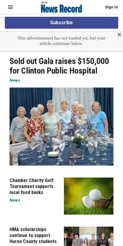 Podgląd witryny Clinton News Record, medium z kraju Stany Zjednoczone do artykułów sponsorowanych