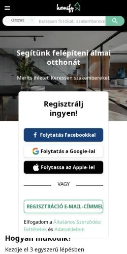 スポンサード記事向けのハンガリーメディア、homifyのサイトプレビュー