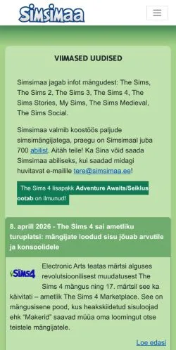 Voorbeeld van de site Simsimaa, medium uit Estland voor gesponsorde artikelen
