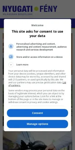 Anteprima del sito Nyugati Fény, media di Ungheria per articoli sponsorizzati
