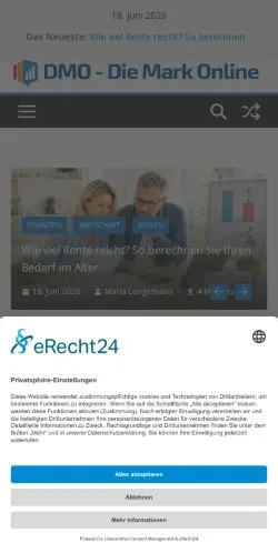 Pré-visualização do site Die Mark Online, meio de Alemanha para artigos patrocinados
