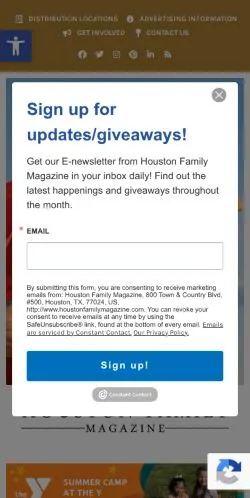 Pré-visualização do site Houston Family Magazine, meio de Estados Unidos para artigos patrocinados