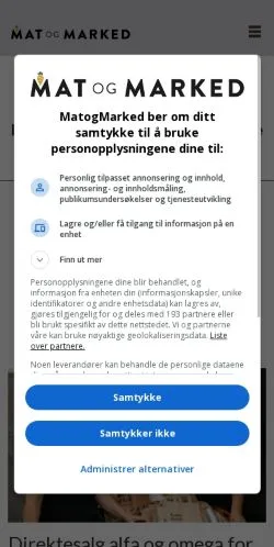 Vista previa del sitio Mat Og Marked, medio de Noruega para artículos patrocinados