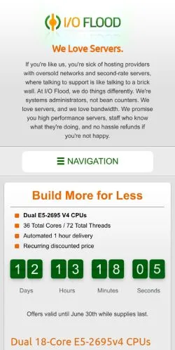 Anteprima del sito IOFLOOD Dedicated Servers, media di Stati Uniti per articoli sponsorizzati