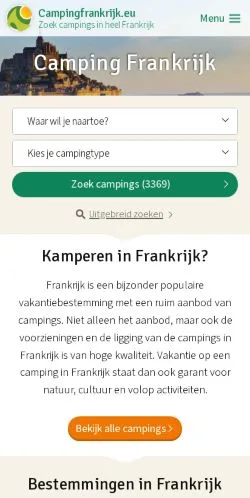 Vista previa del sitio Campingfrankrijk, medio de Países Bajos para artículos patrocinados