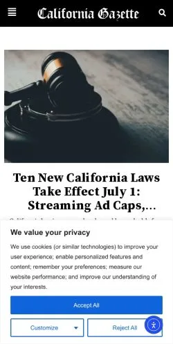 Podgląd witryny California Gazette, medium z kraju Stany Zjednoczone do artykułów sponsorowanych