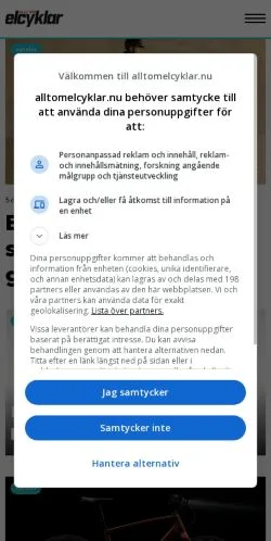 Anteprima del sito Allt Om Elcyklar, media di Svezia per articoli sponsorizzati
