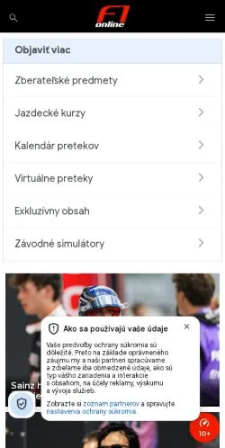 Anteprima del sito F1online, media di Slovacchia per articoli sponsorizzati