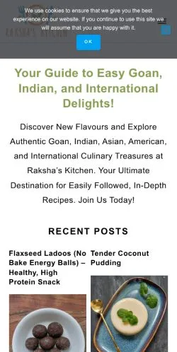 Aperçu du site Raksha's Kitchen, média de Royaume-Uni pour articles sponsorisés