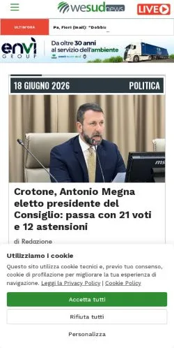 Aperçu du site Wesud, média de Italie pour articles sponsorisés