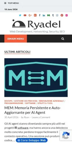 Forhåndsvisning av nettstedet Ryadel, medium fra Italia for sponsede artikler