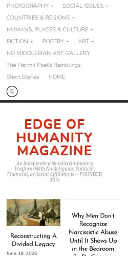 Sponsorlu makaleler için Amerika Birleşik Devletleri medyası Edge Of Humanity Magazine sitesinin önizlemesi