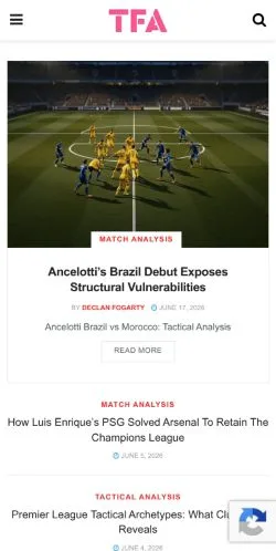 스폰서 기사용 영국 매체 Total Football Analysis 사이트 미리보기