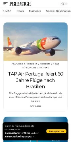 Anteprima del sito Prestige Travel, media di Svizzera per articoli sponsorizzati