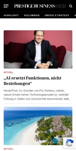 Podgląd witryny Prestige Business, medium z kraju Szwajcaria do artykułów sponsorowanych