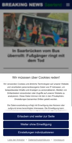 Anteprima del sito Breaking News Saarland, media di Germania per articoli sponsorizzati