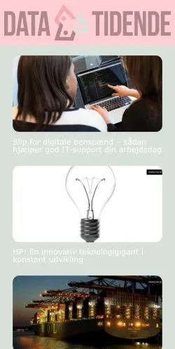 Förhandsvisning av webbplatsen Data Tidende, medium i Danmark för sponsrade artiklar
