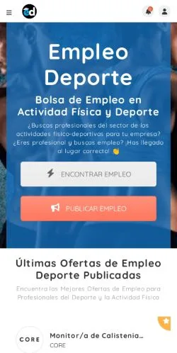 Vista previa del sitio empleodeporte, medio de España para artículos patrocinados