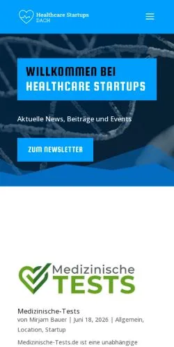 Anteprima del sito Healthcare Startups Deutschland, media di Germania per articoli sponsorizzati