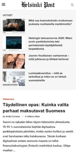 Podgląd witryny Helsinki Post, medium z kraju Finlandia do artykułów sponsorowanych