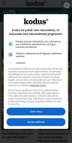 Preview of the Kodus website, a media outlet in Estonia for sponsored articles