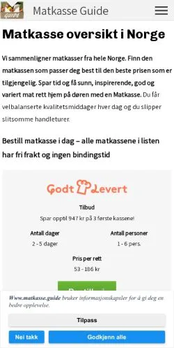 Preview of the Matkasse Guide website, a media outlet in Norway for sponsored articles