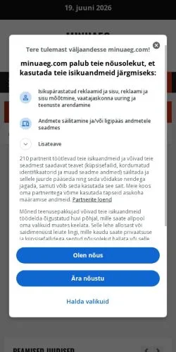 Preview of the MinuAeg website, a media outlet in Estonia for sponsored articles