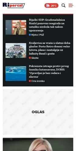 Podgląd witryny Riportal, medium z kraju Chorwacja do artykułów sponsorowanych