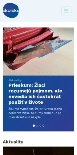 Anteprima del sito Školské, media di Slovacchia per articoli sponsorizzati