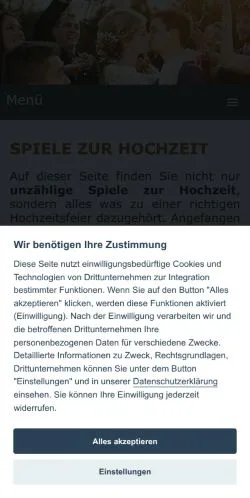 Anteprima del sito Hochzeitsspiele, media di Germania per articoli sponsorizzati