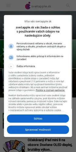 Anteprima del sito Svetapple, media di Slovacchia per articoli sponsorizzati