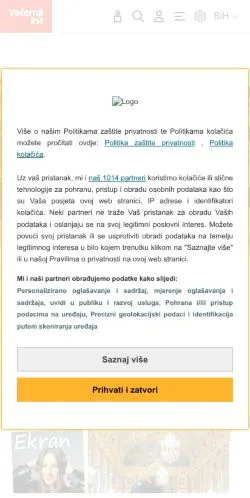 Vista previa del sitio www.vecernji.ba, medio de Croacia para artículos patrocinados