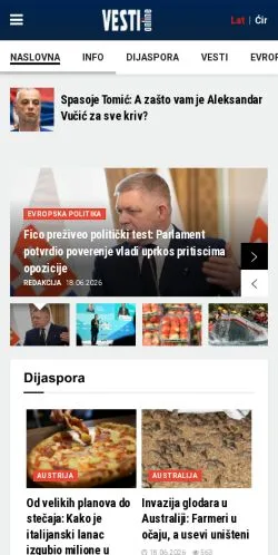Anteprima del sito Vesti Online, media di Serbia per articoli sponsorizzati