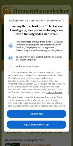 Vista previa del sitio Das große Lexikon der Zimmerpflanzen, medio de Alemania para artículos patrocinados