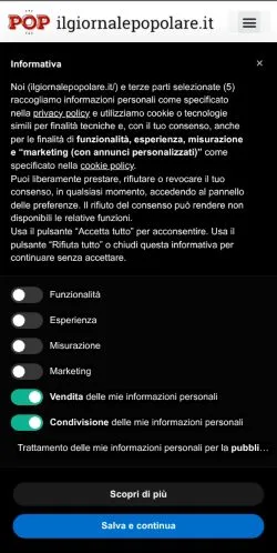 Anteprima del sito Pop Il Giornale Popolare, media di Italia per articoli sponsorizzati