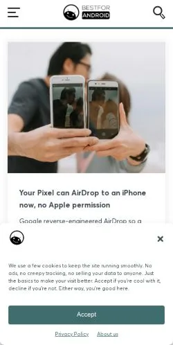 Forhåndsvisning av nettstedet BestForAndroid, medium fra USA for sponsede artikler