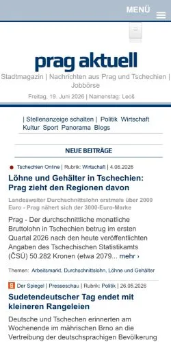 스폰서 기사용 체코 매체 Prag Aktuell 사이트 미리보기
