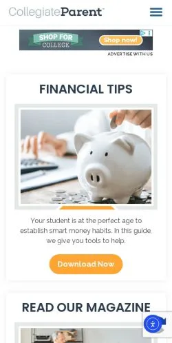 Pré-visualização do site CollegiateParent, meio de Estados Unidos para artigos patrocinados