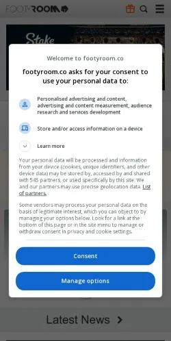 Anteprima del sito FootyRoom, media di Stati Uniti per articoli sponsorizzati
