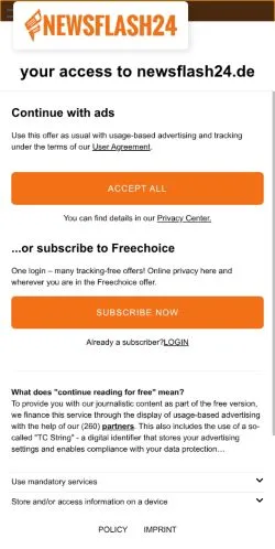 Anteprima del sito Newsflash24, media di Germania per articoli sponsorizzati
