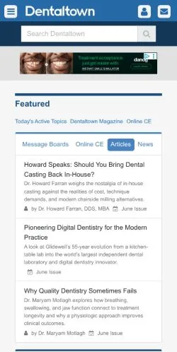 Anteprima del sito Dentaltown, media di Stati Uniti per articoli sponsorizzati