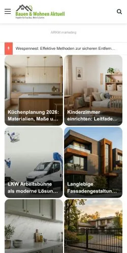 Pré-visualização do site Bauen Wohnen Aktuell, meio de Alemanha para artigos patrocinados