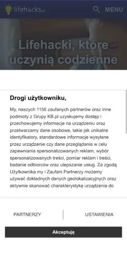 Podgląd witryny Lifehacks, medium z kraju Polska do artykułów sponsorowanych