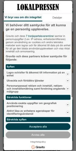 Podgląd witryny Lokalpressen, medium z kraju Szwecja do artykułów sponsorowanych