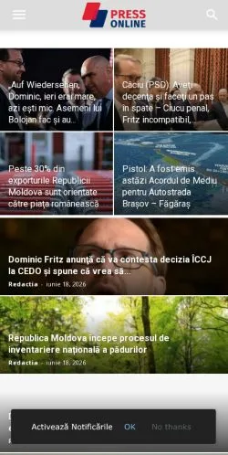 Pré-visualização do site Press Online, meio de Romênia para artigos patrocinados
