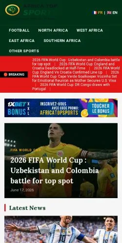 Podgląd witryny Africa Top Sports, medium z kraju Stany Zjednoczone do artykułów sponsorowanych